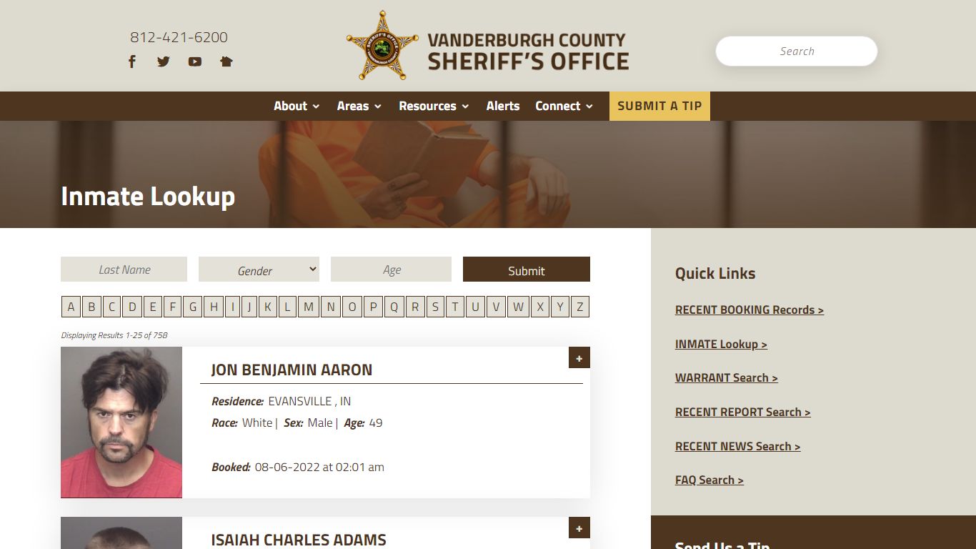 Inmate Lookup - Vanderburgh County Sheriff's Office