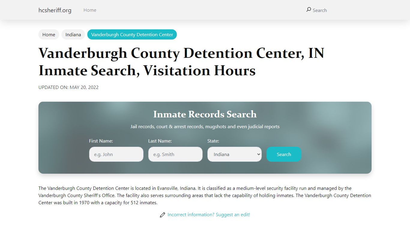 Vanderburgh County Detention Center, IN Inmate Search ...