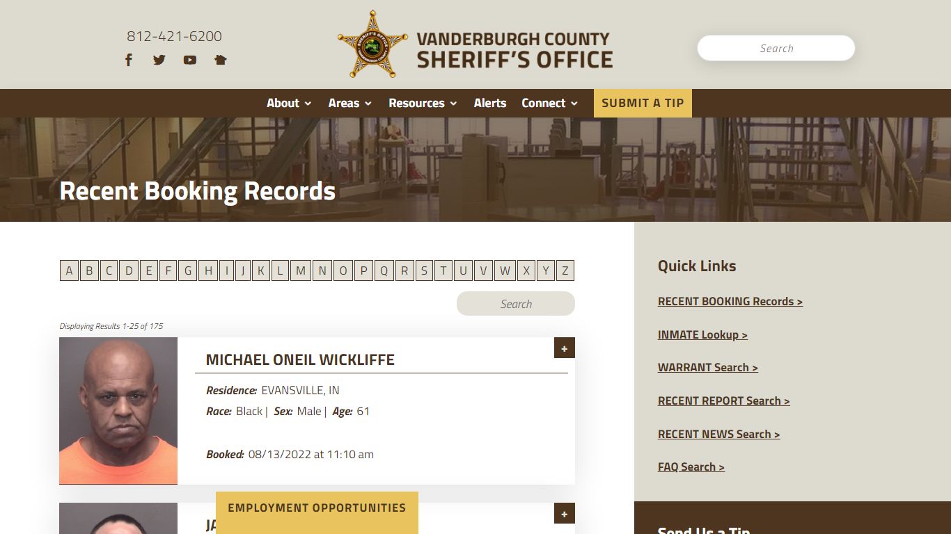Recent Booking Records - Vanderburgh County Sheriff's Office