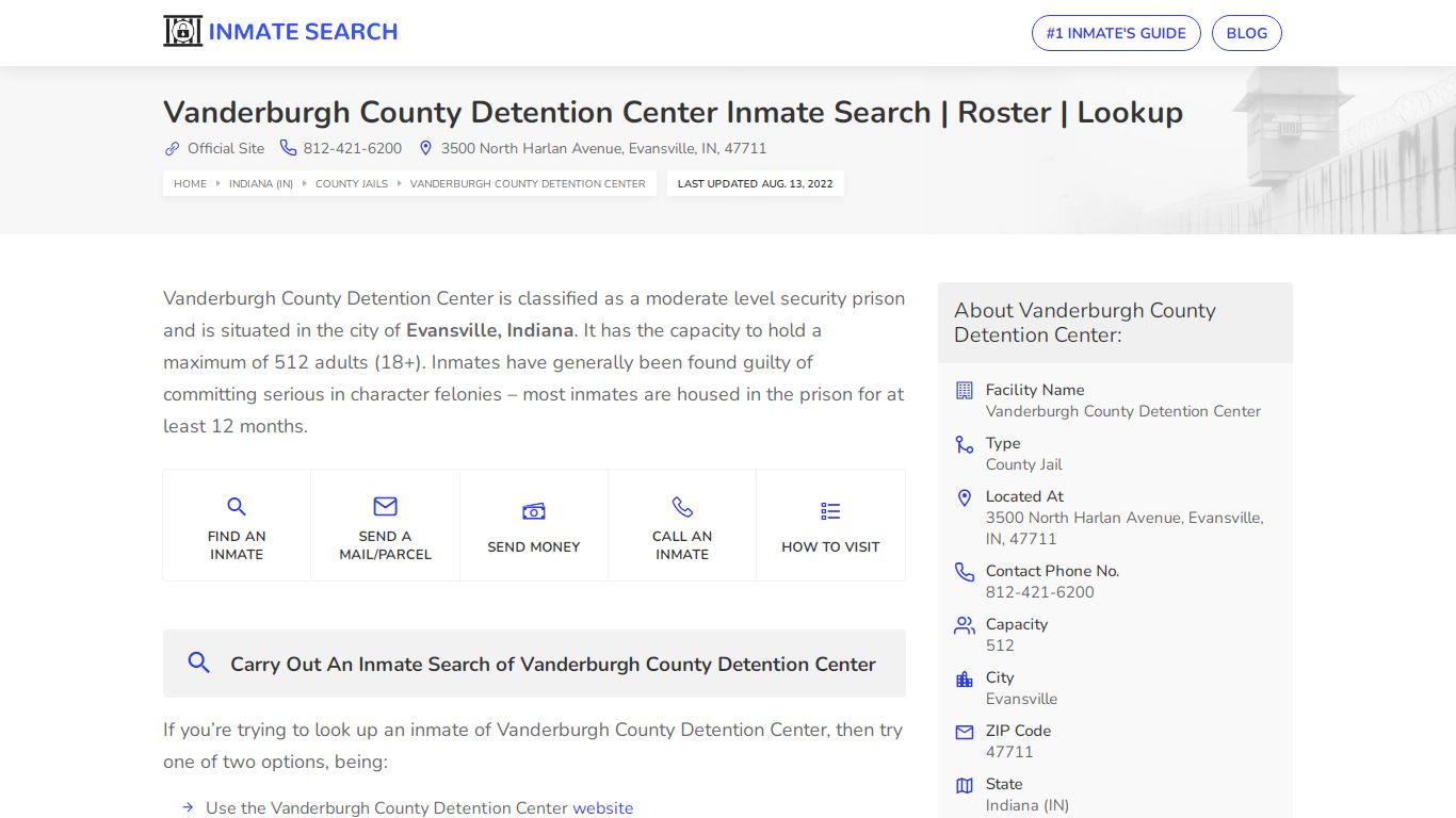 Vanderburgh County Detention Center Inmate Search | Roster ...